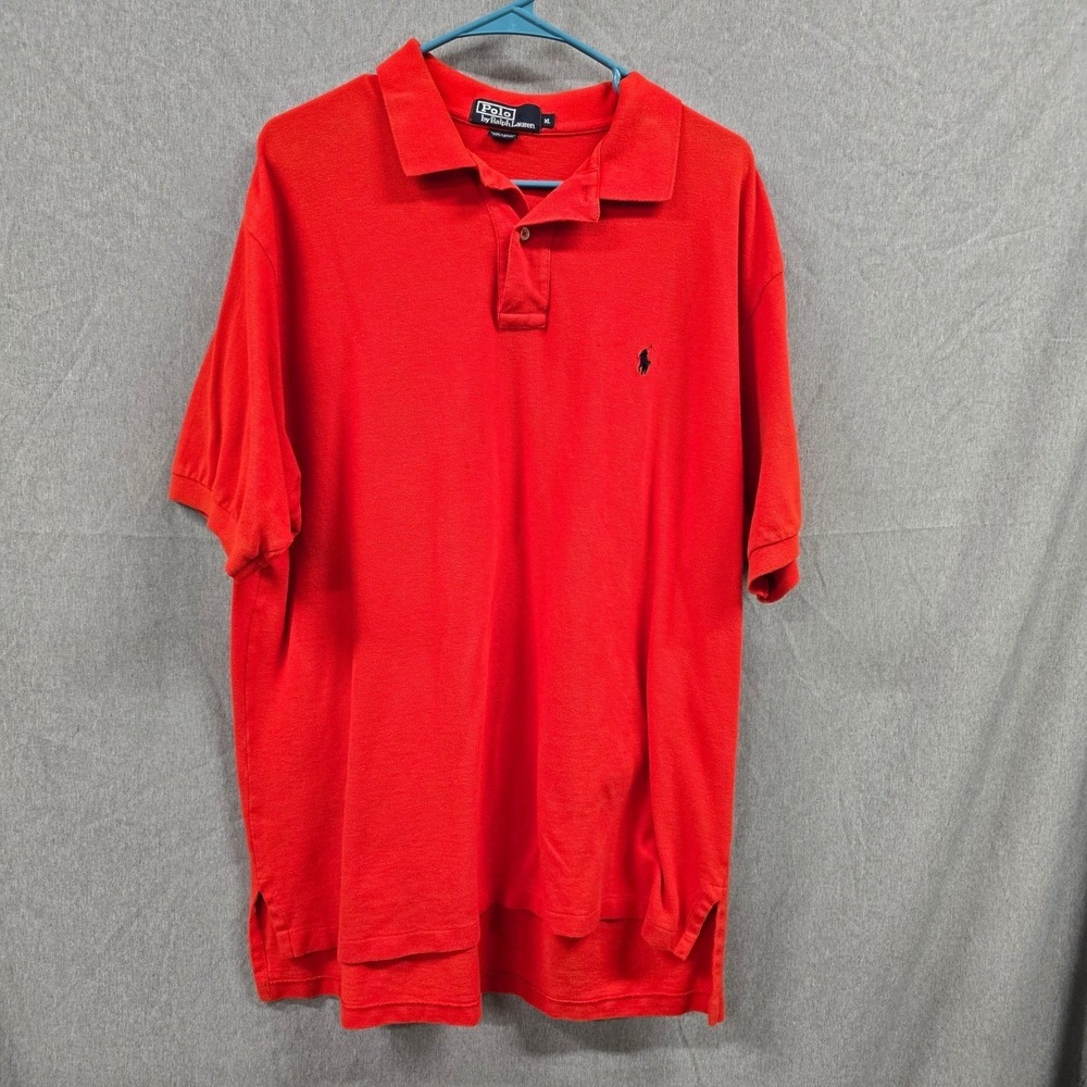 Polo Ralph Lauren Mens XL Red Short Sleeve Cotton Pique Polo Shirt Blue Pony
